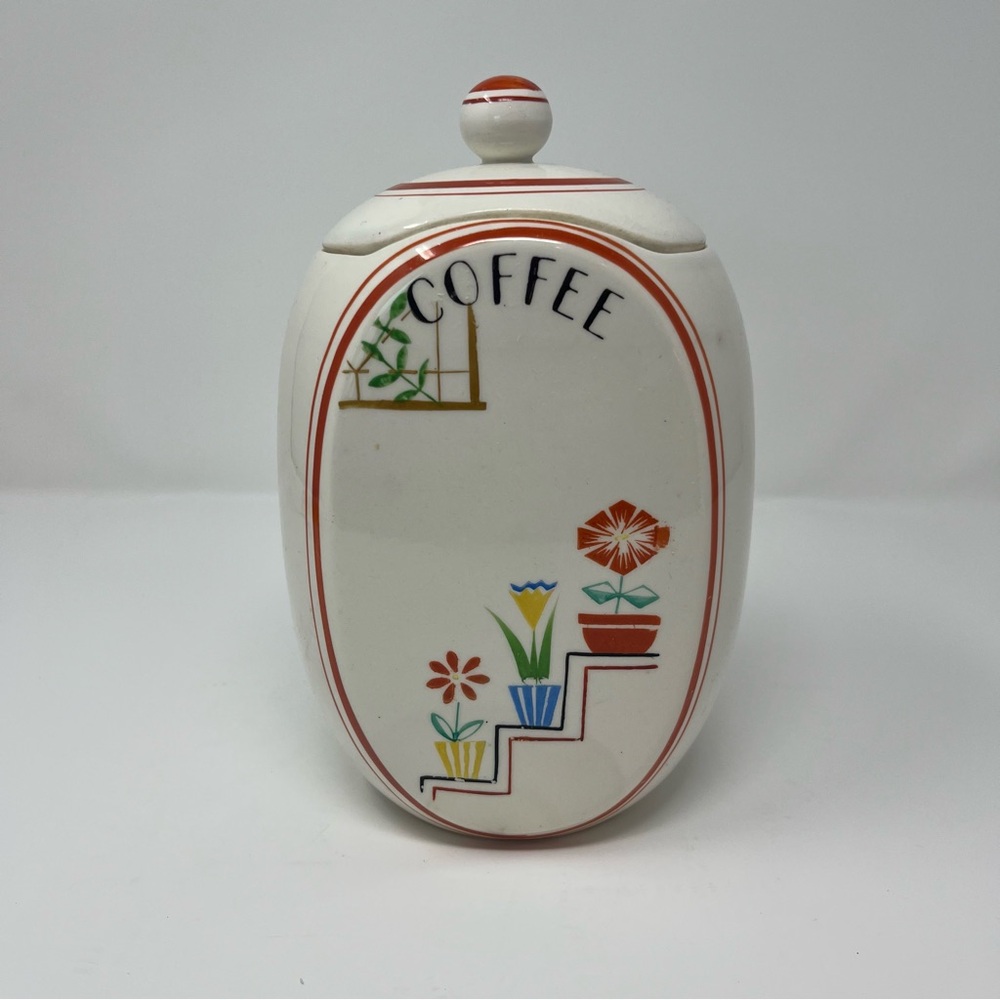 Vintage Japanese Decorative White with Flowers Ceramic Coffee Canister